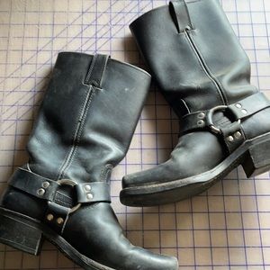 Black FRYE harness boots leather
